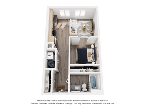 Floor plan for 1 bed, 1 bath, 544 sqft